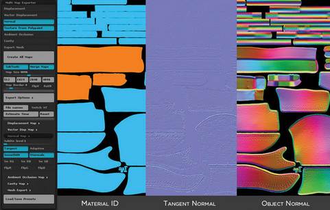 Multi‑Map Exporter output Material ID, Tangent Normal, Object Normal maps