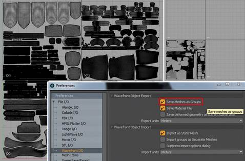 Modo Wavefront Object Export preferences Save Meshes as Groups