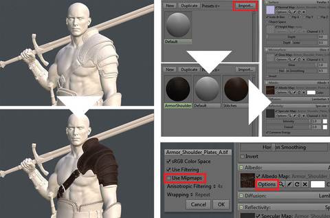 Marmoset Toolbag import material and texture setting panel