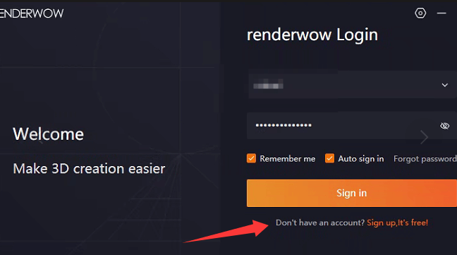 Step 1: RenderWow registration page