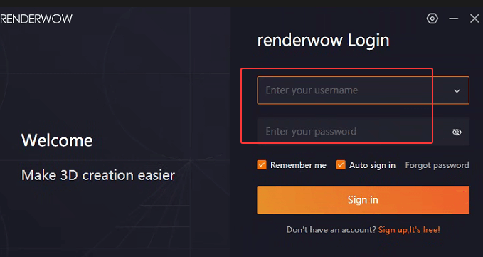Step 3: RenderWow login interface
