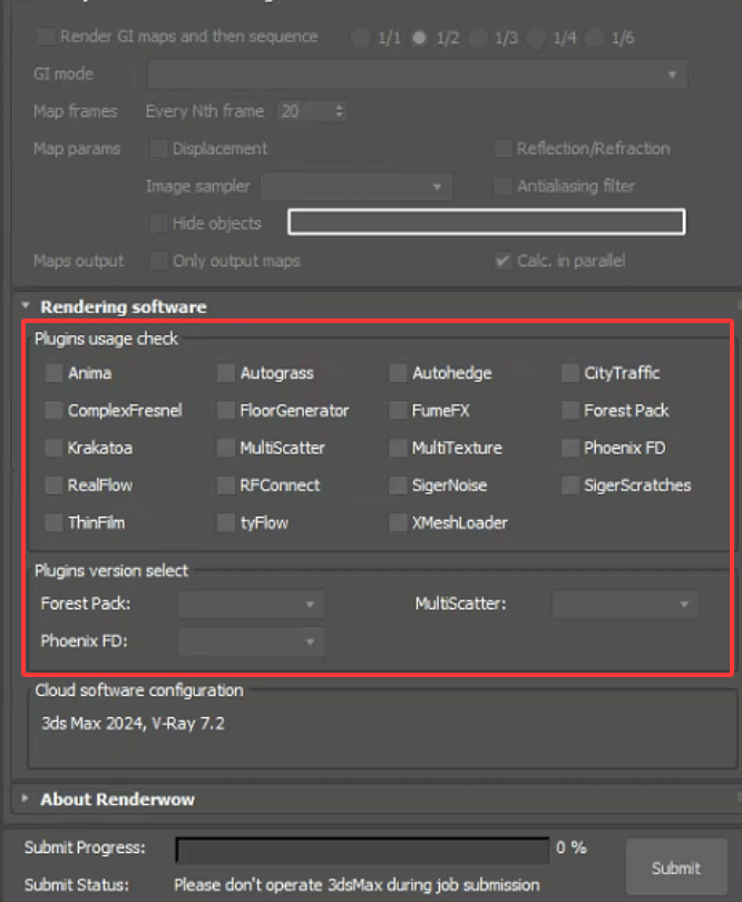 Step 14: Plugin selection in RenderWow