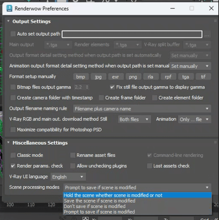 Step 15: RenderWow preferences settings