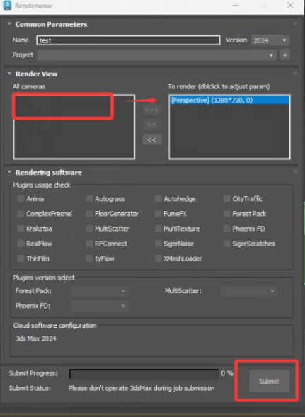 Step 12: Submit render task in Shinewonder plugin