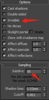 check Invisible and adjust Subdivs to 16