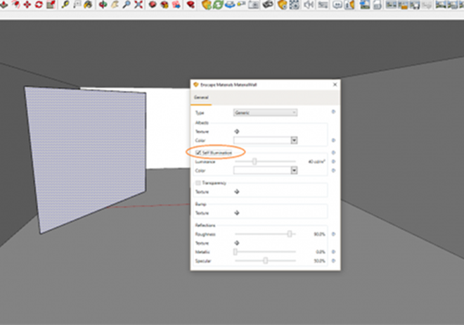 How does the Enscape material editor produce light-emitting materials in SketchUp