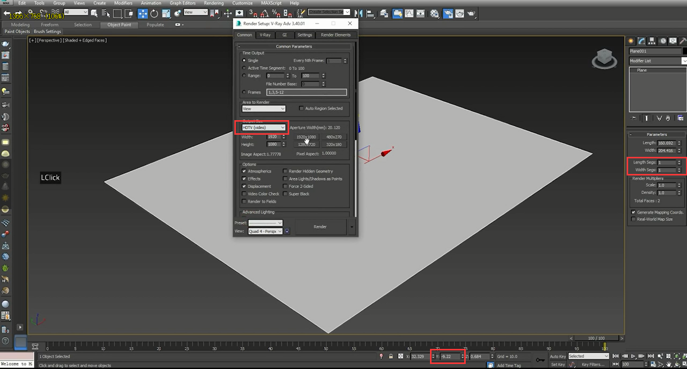 Adjust the subdivision, height, and resolution of the plane