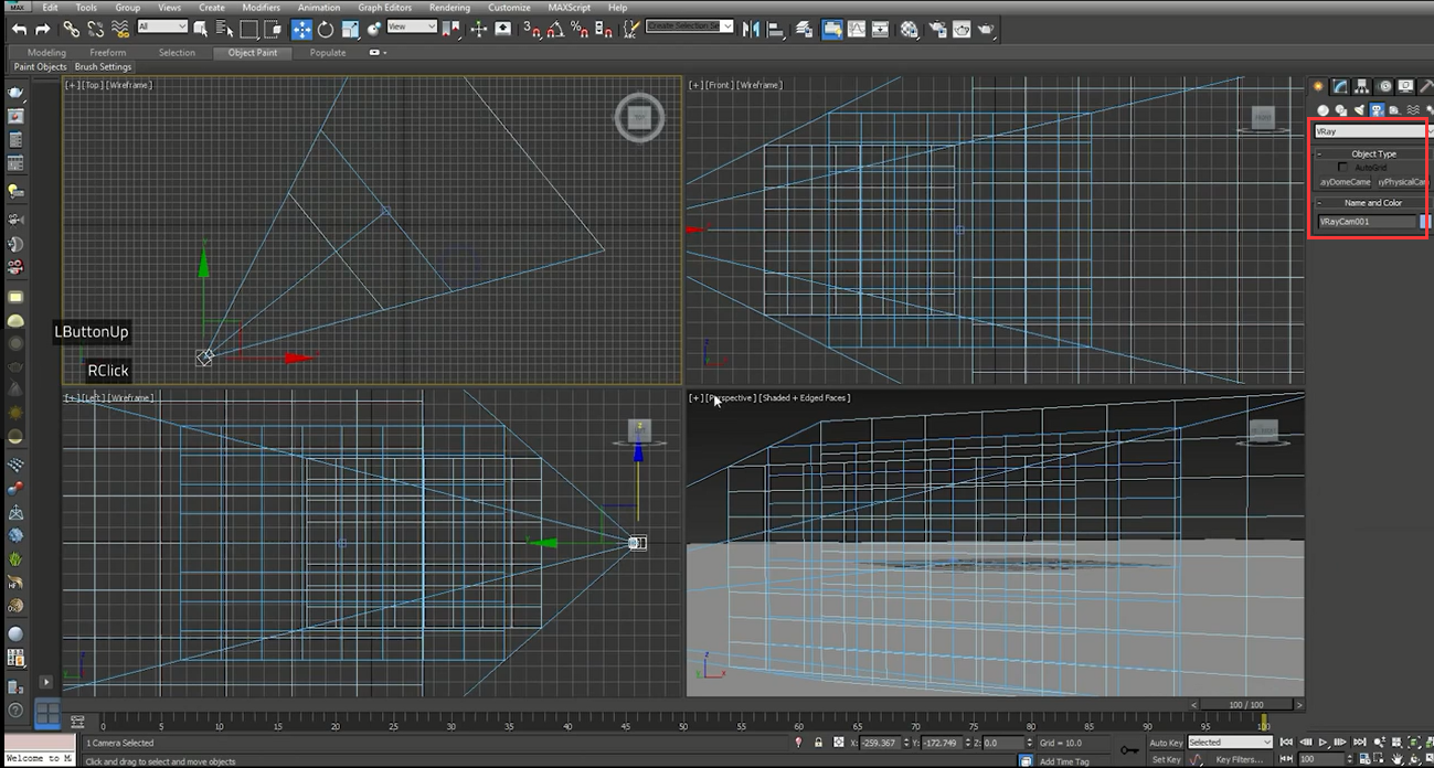  “Ctrl+C” creates a V-Ray camera for the scene.