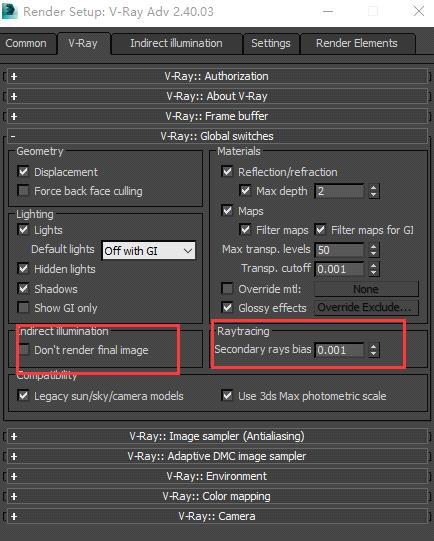 V-Ray Global Switches Settings