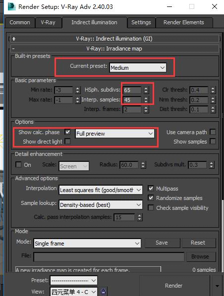 Irradiance map Settings