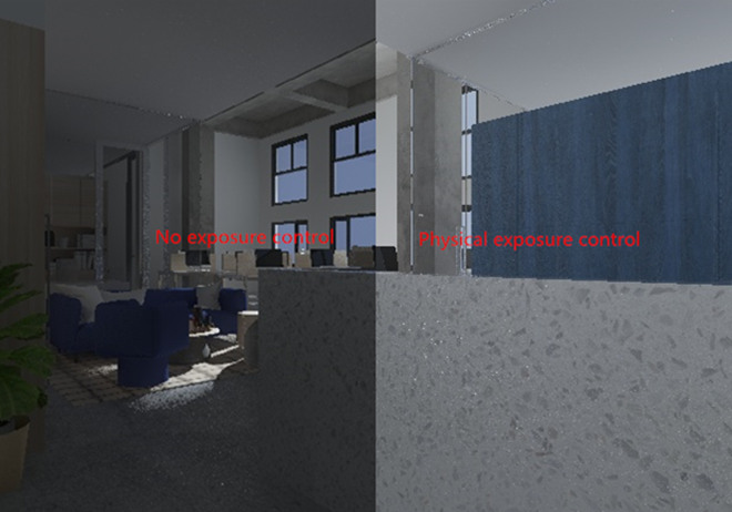 Contrast of exposure control in local rendering and cloud rendering