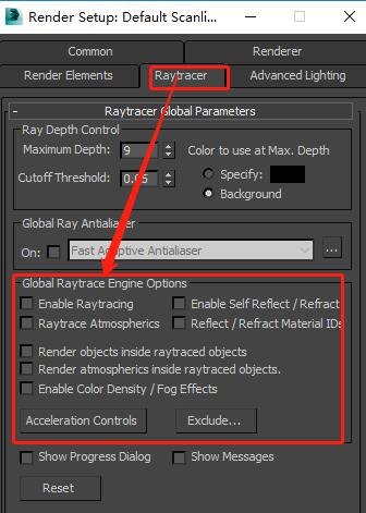 remove all global control options below the Raytracer panel