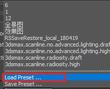 the V-ray preset saved before calling